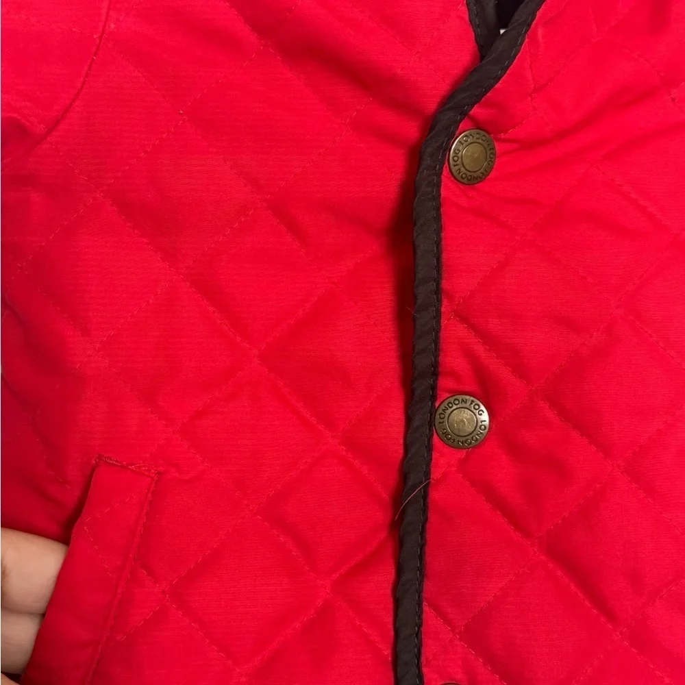 Toddler Girl London Fog Red Quilted Jacket with Hood, size 24 months